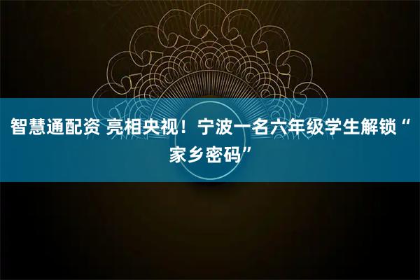 智慧通配资 亮相央视!宁波一名六年级学生解锁“家乡密码”